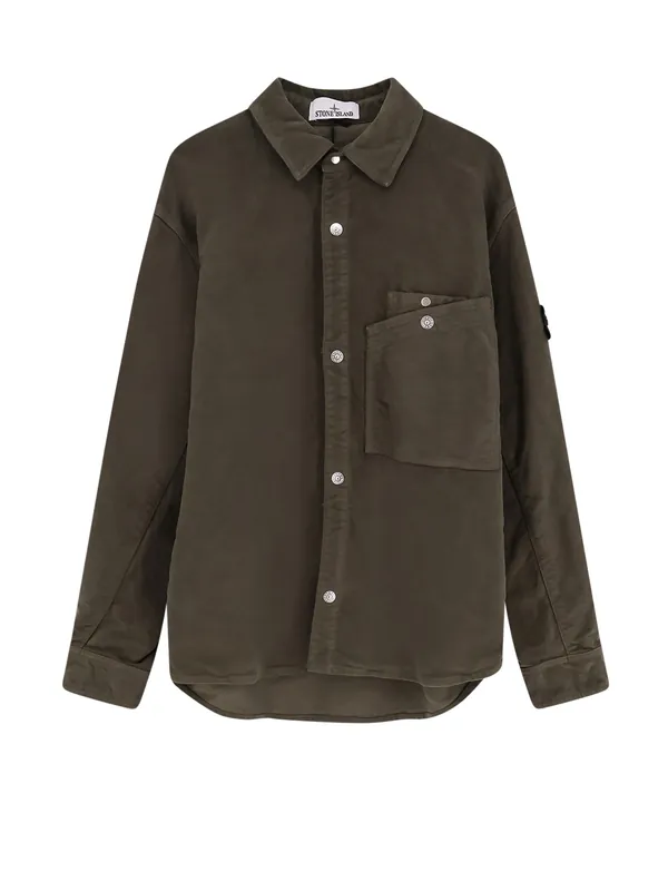 Cotton Shirt With Iconic Logo Patch - Stone Island