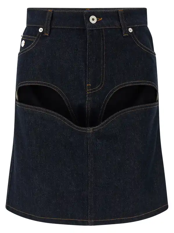Denim Mini Skirt With Cuts And Turn Up Skirts Blue - Jean Paul Gaultier