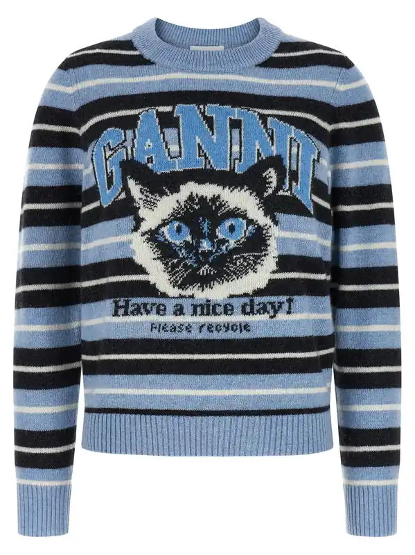 Graphic Wool Sweaters And Cardigans Light Blue - Ganni