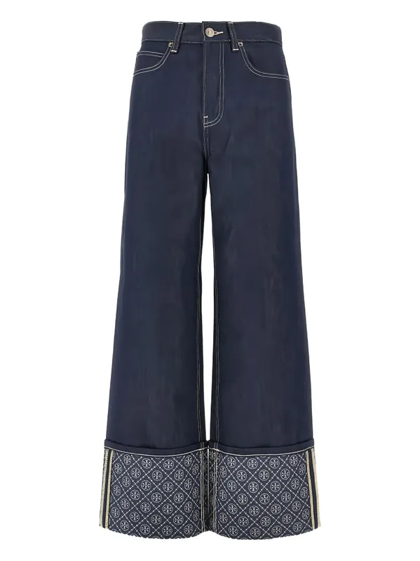 Contrast Cuff Straight Leg Jeans - Tory Burch