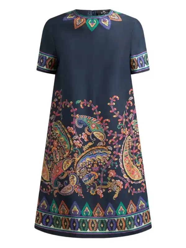 Silk Mini Tunic Dress With Placed Floral Paisley Print - Etro