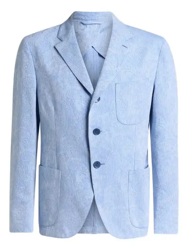 Single-Breasted Striped Cotton Jacket With Floral Paisley Motif