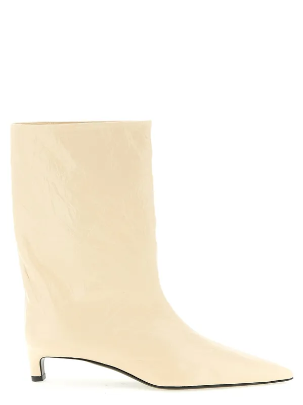 Craquelé Leather Ankle Boots Boots And Ankle Boots Beige - Jil Sander