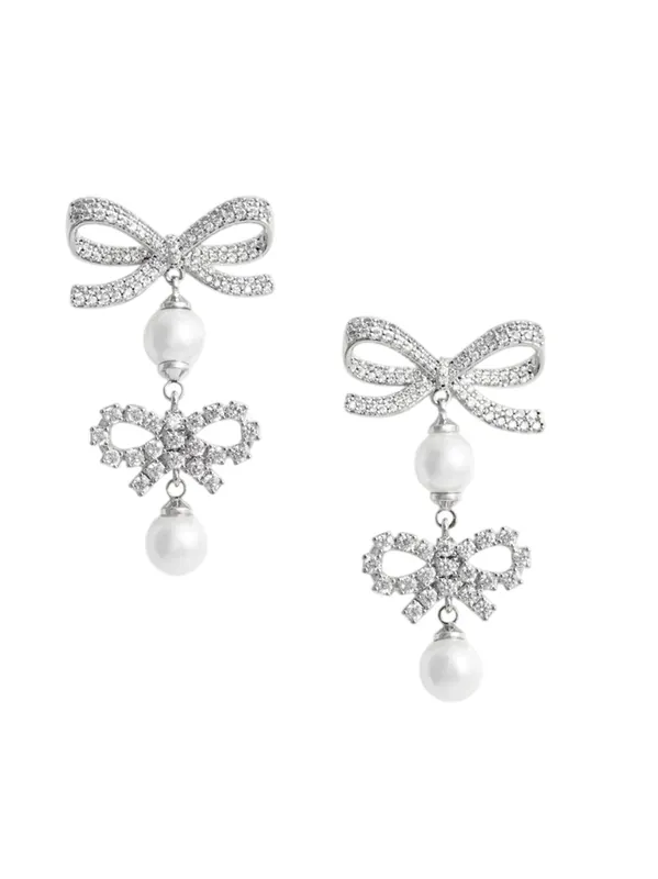 Double Bow Pearl Earrings - Self-Portrait
