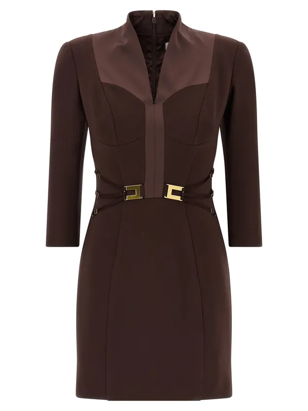 Logo Dress With Elastic Bands Dresses Brown - Elisabetta Franchi