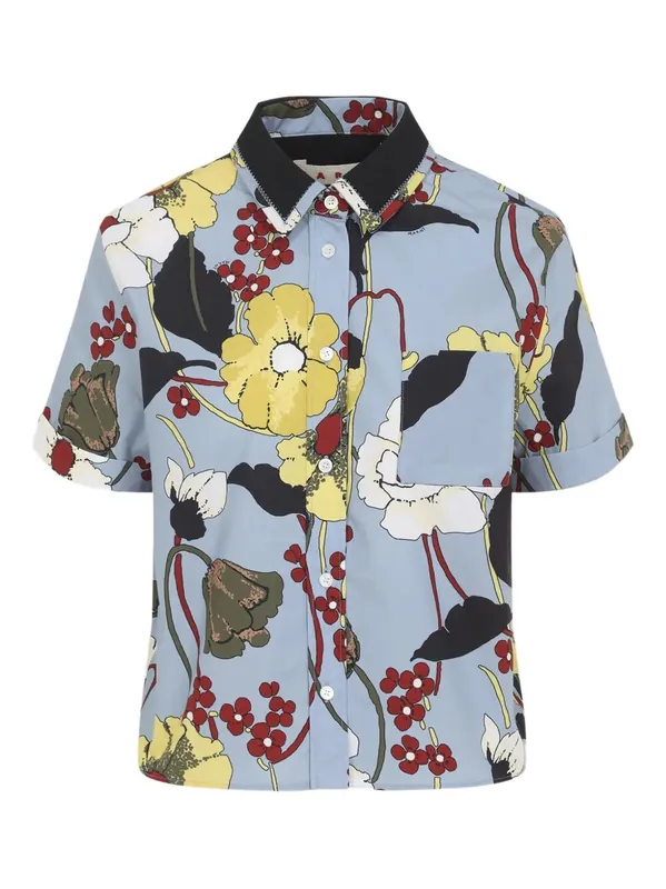 Melodia-Print Poplin Cropped Shirt