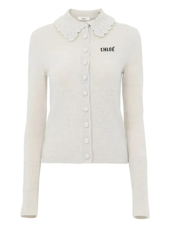 Crocheted Collar Wool Cardigan - Chloé