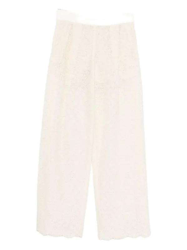 Embroidered Wide-Leg Trousers
