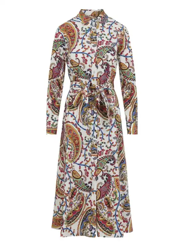 Paisley-Print Midi Shirt Dress With Belt