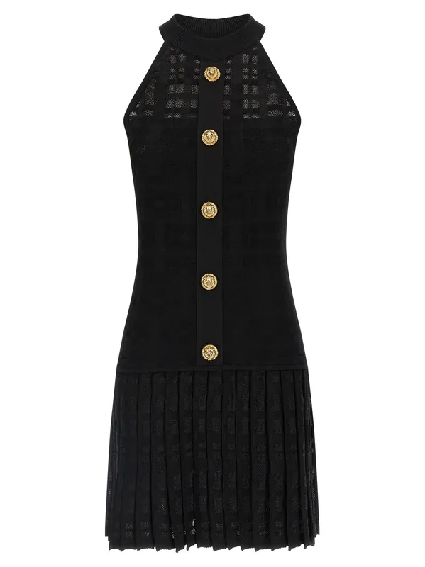 Tartan Knit Dress Dresses Black - Balmain
