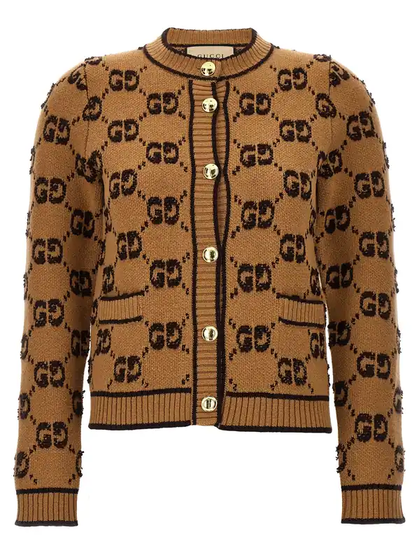 Gg Tweed Bouclè Cardigan Sweaters And Cardigans Beige - Gucci