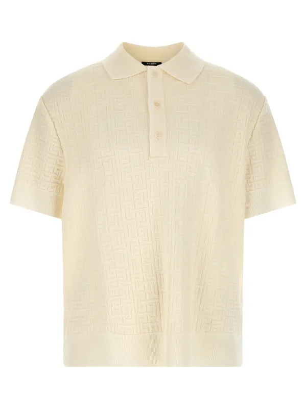Monogram Jacquard Shirt Polo White - Balmain