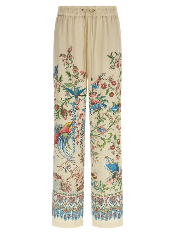 Flora And Fauna Printed Trousers Pants Beige - Etro