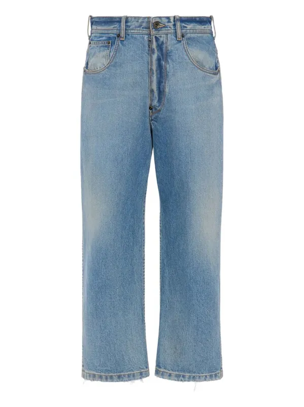 Washed Denim Straight-Leg Cropped Jeans