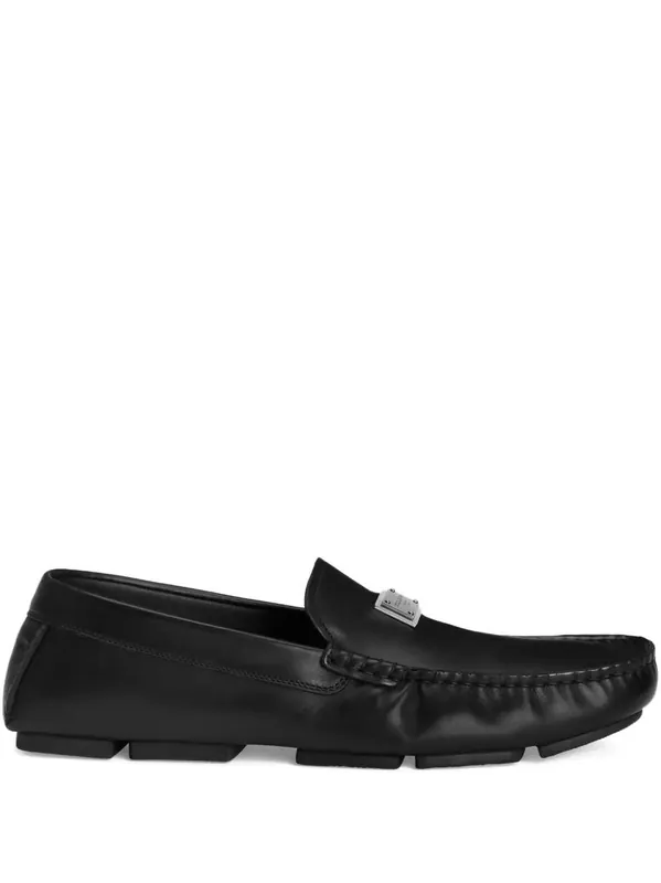 Leather Loafers With Logo Plaque - Dolce & Gabbana