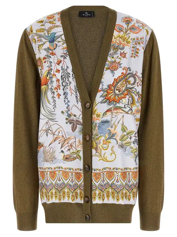 Paisley Silk Insert Cardigan Sweaters And Cardigans Green - Etro