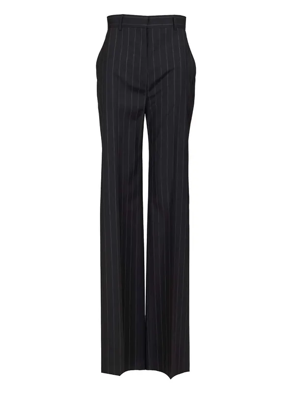 Pinstriped Wool Trousers Blue - Max Mara