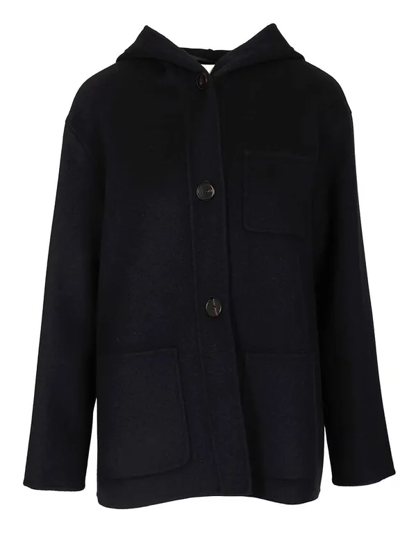 Wool, Cashmere And Silk Hooded Coat Coats Blue - Max Mara