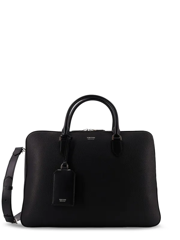 Hammered Leather Working Bag With Logo On The Front - Tom Ford