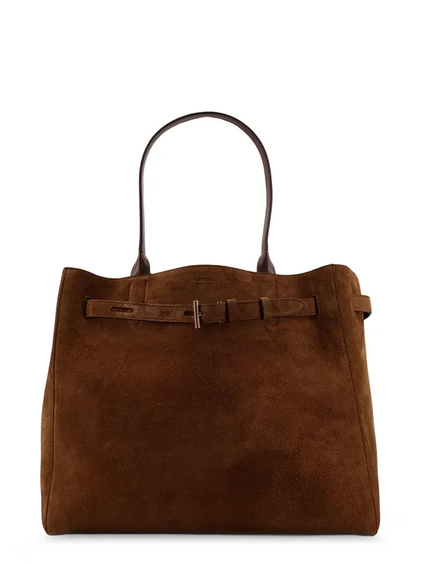 Suede Shoulder Bag With Engraved Logo On The Front - Tom Ford