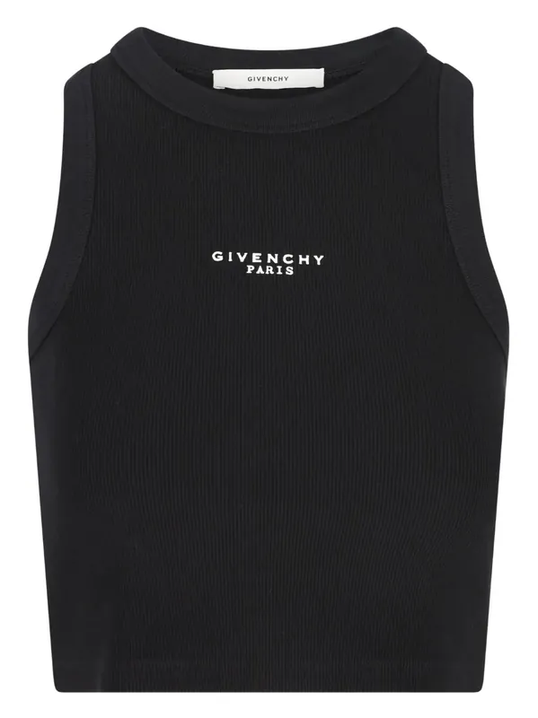 Cotton Cropped Tank Top With Givenchy Paris Print