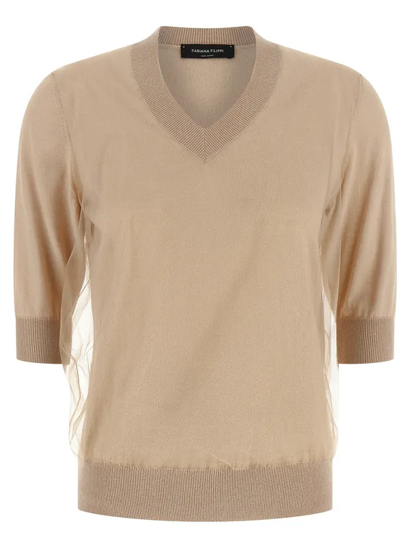 Double Layer Sweater Sweaters And Cardigans Beige - Fabiana Filippi