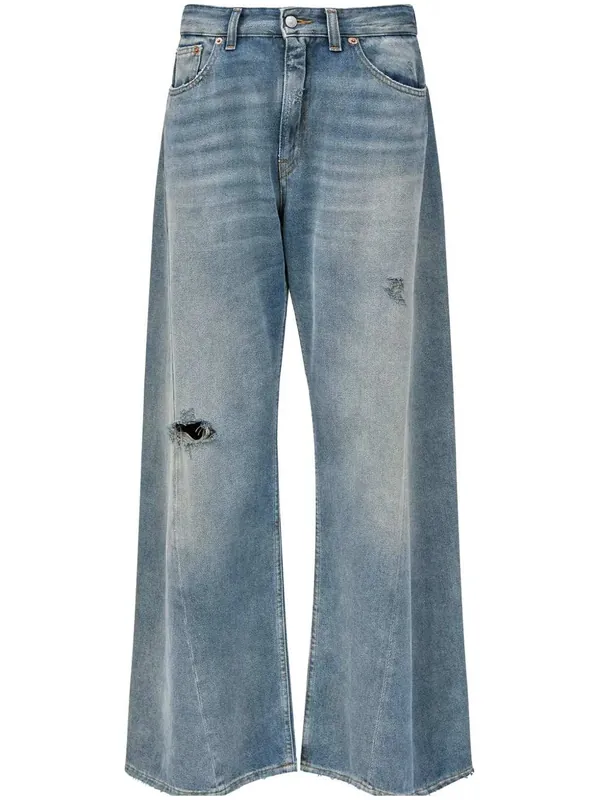 Wide Leg Jeans With Distressed Effect - MM6 Maison Margiela