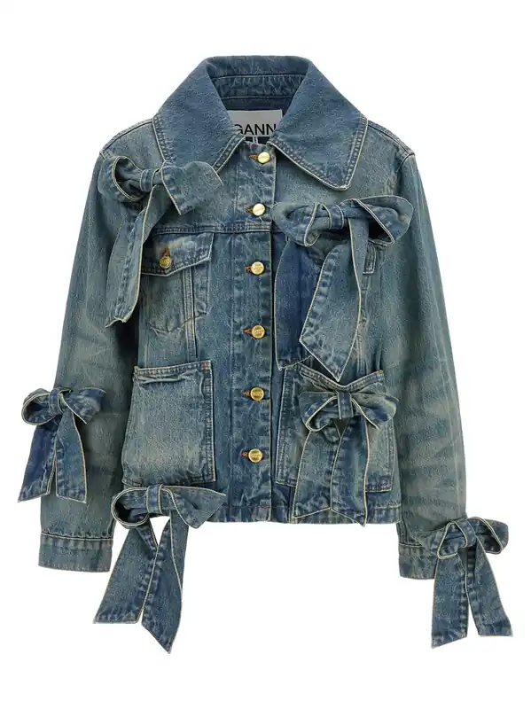 Light Rigid Denim Puffer Jackets Blue - Ganni