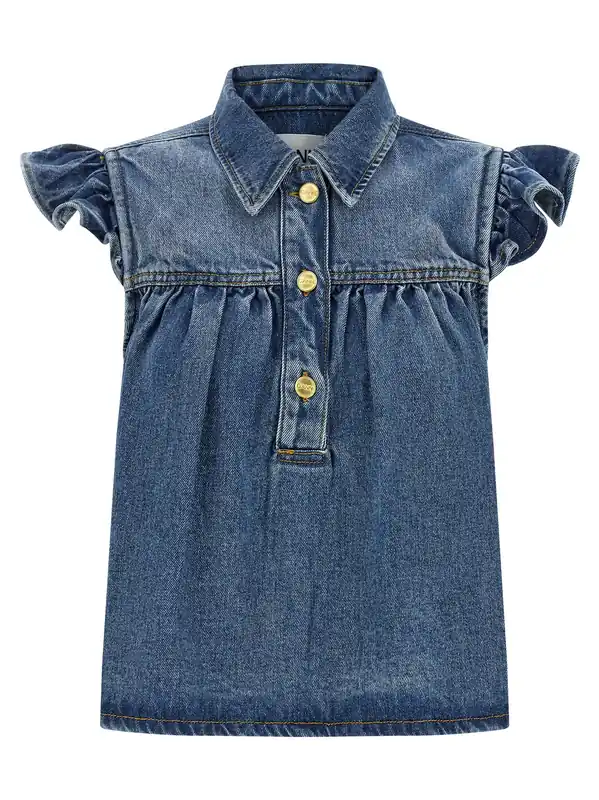 Denim Ruffle Tops Blue - Ganni