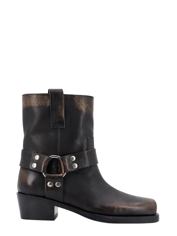 Leather Ankle Boots With Used Effect - Paris Texas