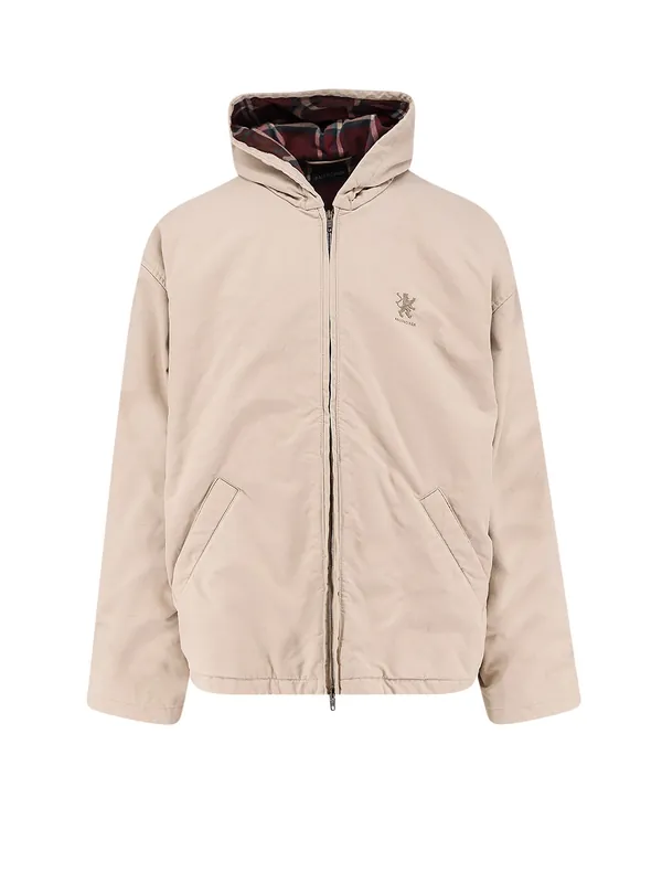 Cotton Blend Jacket With Embroidered Logo On The Front - Balenciaga