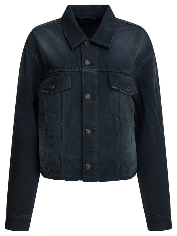 Denim Jacket With Old Effect Jackets And Coats Blue - Balenciaga