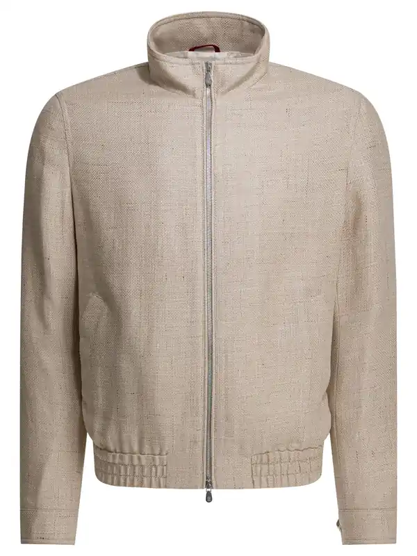 Silk Linen And Wool Hopsack Jacket Jackets And Coats Beige - Brunello Cucinelli