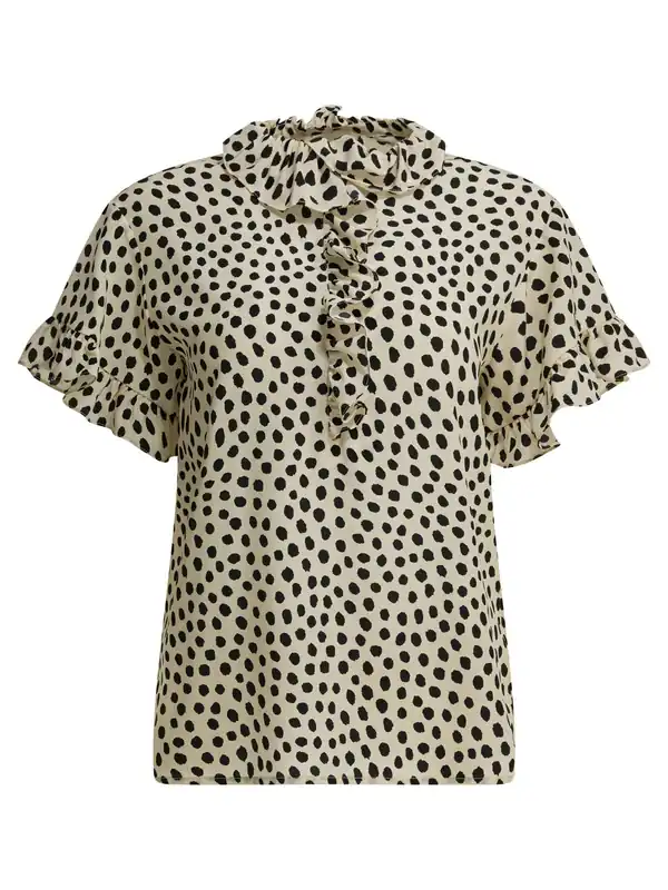 Crepe De Chine Ruffle Blouse Shirts Beige - Chloé