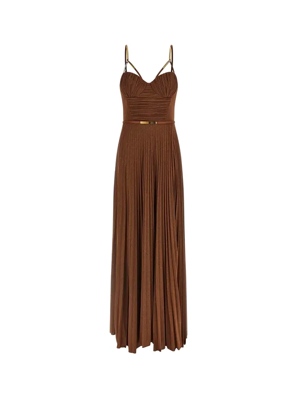 Red Carpet Laminated Long Dress With Belt - Elisabetta Franchi