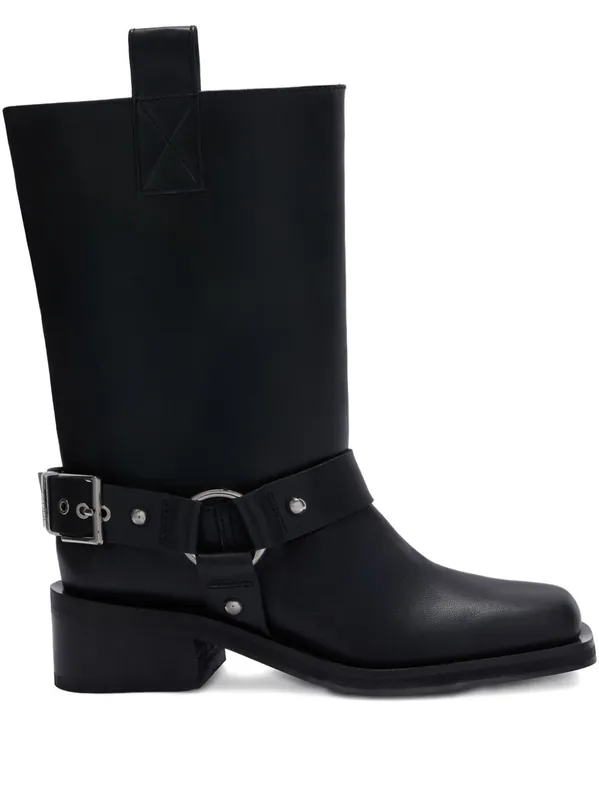 Recycled Leather Biker Boots - Ganni