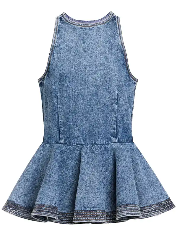 Peplum Denim Top With Ruffled Hem - Alaïa
