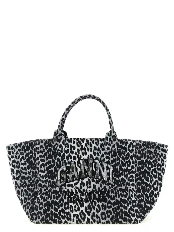 Leopard Sequin Xxl Tote Tote Bag Gray - Ganni