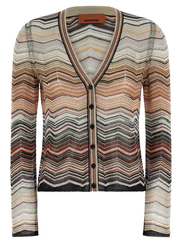 Chevron Lamé Cardigan Sweaters And Cardigans Brown - Missoni