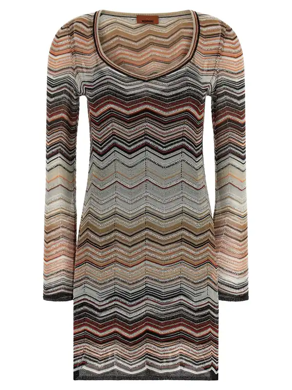 Chevron Lamé Dress Dresses Brown - Missoni