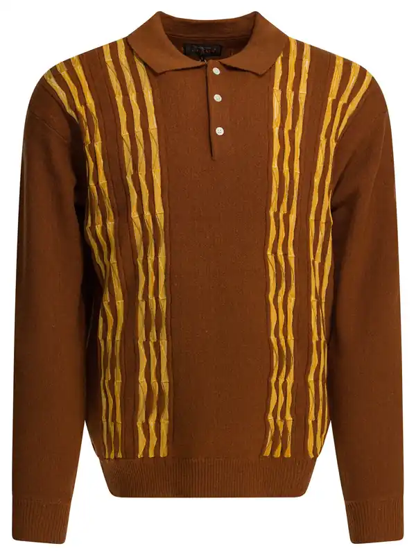 Wool Polo Sweater Knitwear Brown - Beams Plus