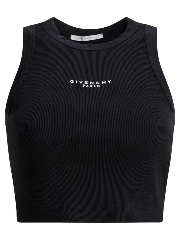 Cropped Tank Top With Logo Tops Black - Givenchy