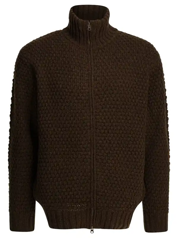 Wool Sweater With Zipper Knitwear Brown - Beams Plus