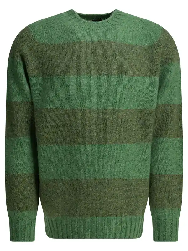 Wool Crew Neck Sweater Knitwear Green - Beams Plus