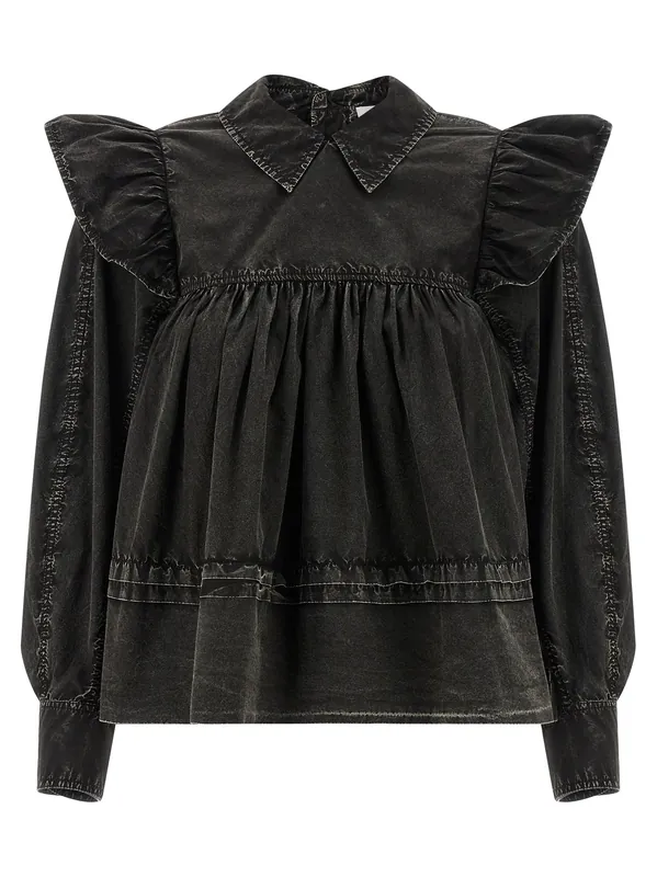 Black Washed Frill Shirt And Blouse Black - Ganni