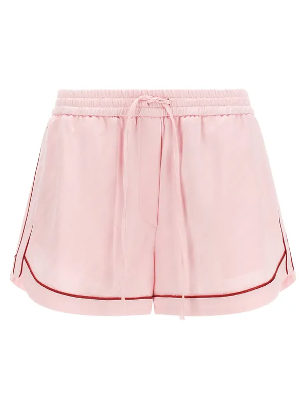 Jacquard Satin Pajama Bermuda And Short Pink - Off-White