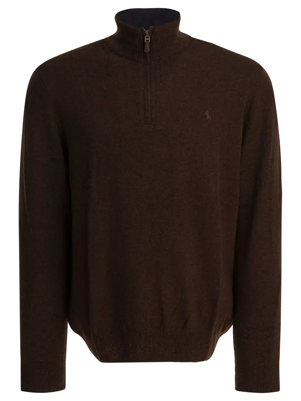 Wool Sweater With Zipper Knitwear Brown - Polo Ralph Lauren
