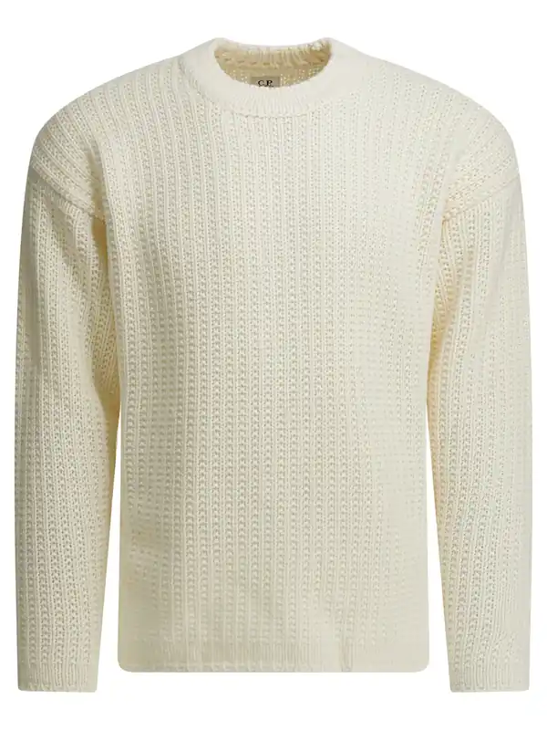 Wool Crew Neck Sweater Knitwear White - C.P. Company