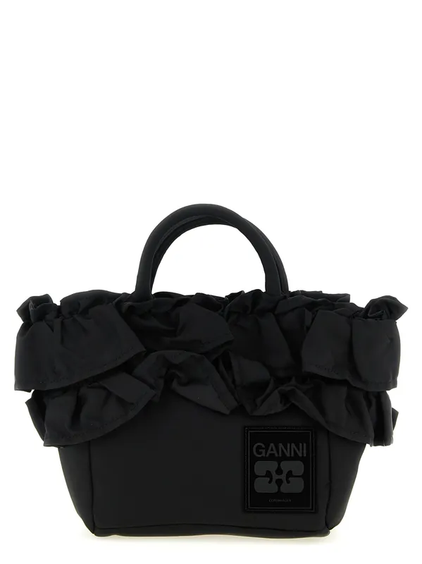 Mini Shopper Ruffle Hand Bags Black - Ganni