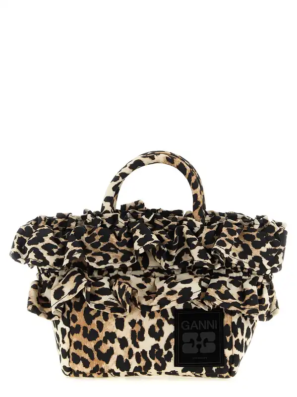 Mini Shopper Ruffle Print Hand Bags Brown - Ganni